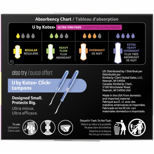 U by Kotex CleanWear Regular Unscented Ultra Thin Pads with Wings Perspective: top