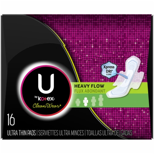 U by Kotex CleanWear Heavy Flow Unscented Ultra Thin Pads with Wings Perspective: top