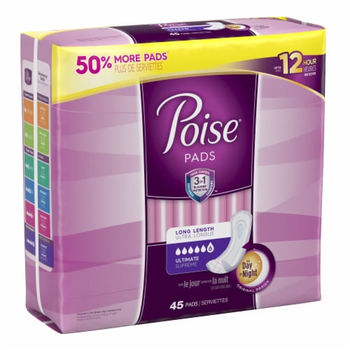 Poise Ultra Thin Incontinence Pads for Women 3 Drop Light Absorbency  Regular Length Winged Pads, 66 ct - Kroger