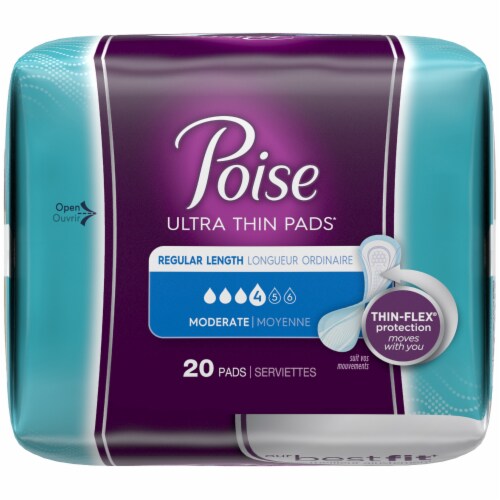 Poise Ultra Thin Regular Length Moderate Incontinence Pads without Wings Perspective: top