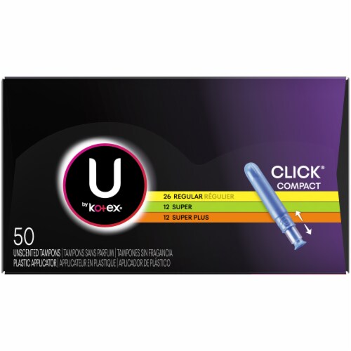 U by Kotex Jumbo Click Compact Regular/Super/Super Plus Tampons Multi Pack Perspective: top