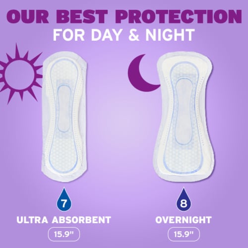 Poise Incontinence Pads & Postpartum 8 Drop Overnight Extra-Coverage Length Pads Perspective: top