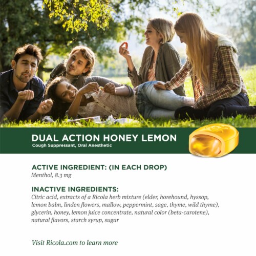 Ricola Dual Action Honey Lemon Cough Suppressant Drops Perspective: top