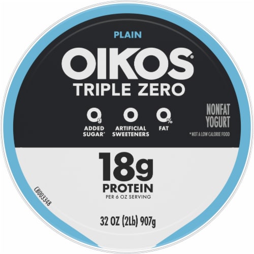 Oikos® Triple Zero Plain Blended Greek Nonfat Yogurt Tub Perspective: top