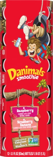 Danimals® Smoothie Swingin' Strawberry Banana & Rockin' Raspberry Yogurt Smoothies Multipack Perspective: top