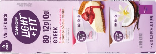 Light + Fit® Strawberry Cheesecake + Toasted Coconut Vanilla Nonfat Greek Yogurt Multipack Perspective: top