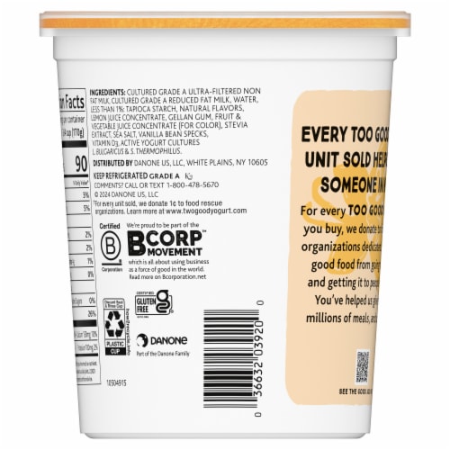 Too Good & Co. Vanilla Low Fat Lower Sugar Gluten Free Greek Yogurt Tub Perspective: top