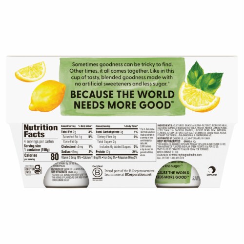 Two Good Ultra-Filtered Meyer Lemon Lowfat Greek Yogurt Cup Cups Perspective: top