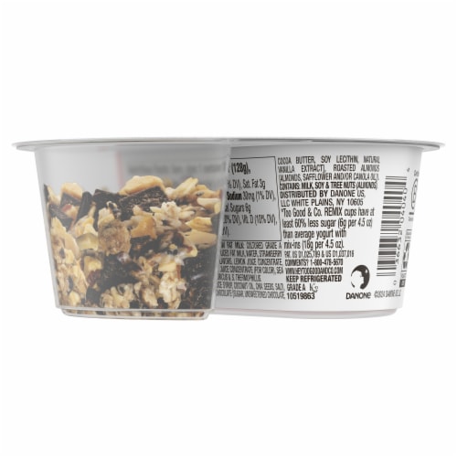 Too Good & Co. REMIX Strawberry Dark Chocolate Almond Flavored Low Fat Yogurt-Cultured Low Fat Milk Perspective: top