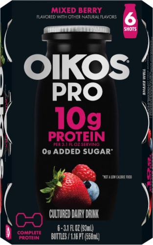 Oikos® Pro Mixed Berry Cultured Yogurt Drink Shots Perspective: top
