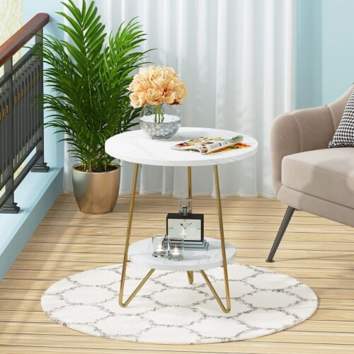 Tribesigns Marble End Table Gold 2 Tier Round Side Table 18.7 Inch Nightstand 8.7 Dia. x 21.65 H 48.5 Foods Co