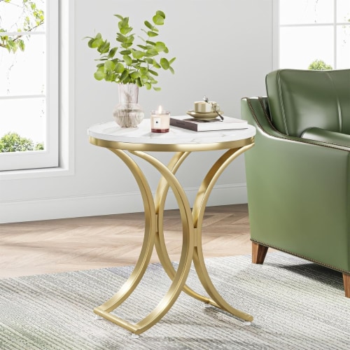 White and gold round side table discount