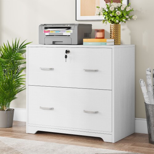 Tribesigns 31.5 White Wood Lateral File Cabinet 2 Drawer Storage With Lock 15.75 D x 31.5 W x City Market