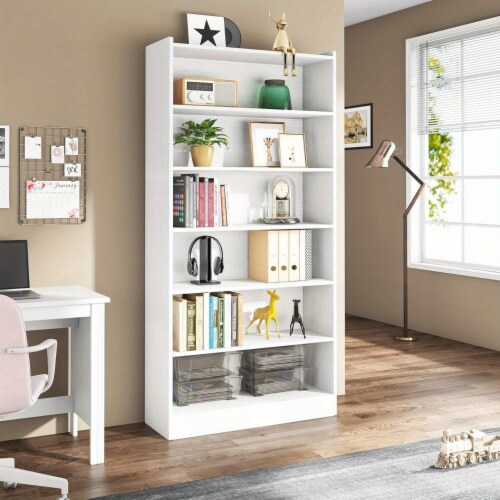 Tribesigns Six Tier Tall Bookcase Floor Standing Five Shelf Library Bookcase for Home Office Perspective: top