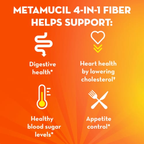Metamucil Psyllium Fiber Supplement Sugar-Free Orange Powder Packets Perspective: top