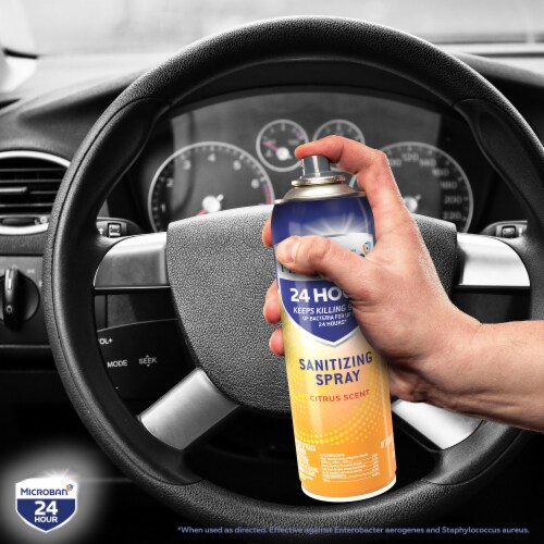 Microban 24 Hour Citrus Scent Disinfectant Sanitizing Spray Perspective: top