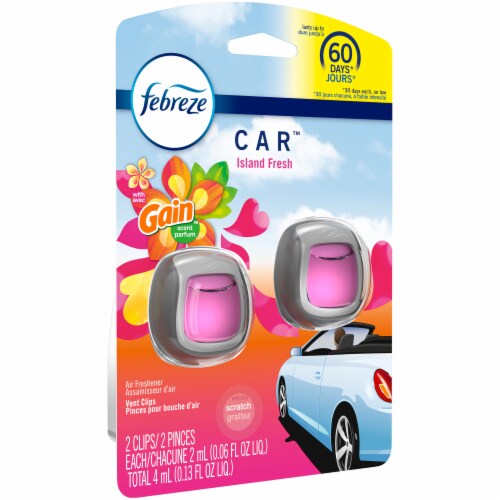 Febreze Car Odor-Eliminating Gain Island Fresh Scent Car Air Freshener Vent Clip Perspective: top