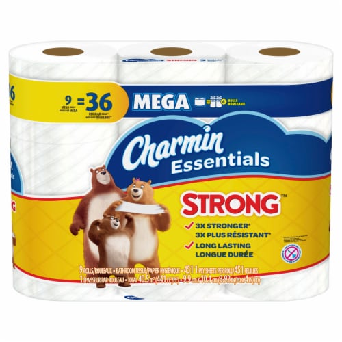 Charmin Essentials Strong Toilet Paper Tissue Mega Rolls Perspective: top