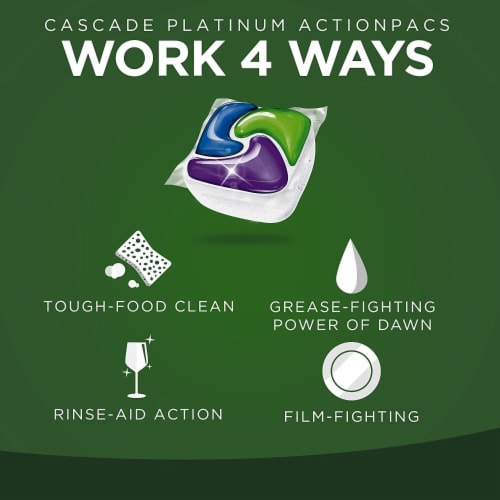 Cascade Platinum ActionPacs Lemon Scent Dishwasher Detergent Pods Perspective: top