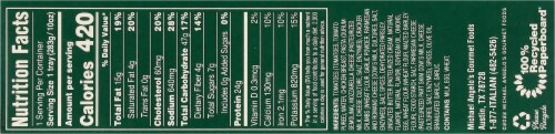Michael Angelo's® Chicken Parmigiana Frozen Meal Perspective: top