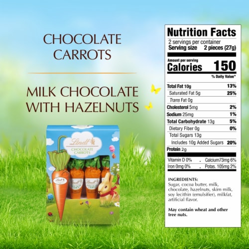 Lindt Carrots Solid Milk Chocolate Easter Candy Blended with Hazelnut Pack Perspective: top
