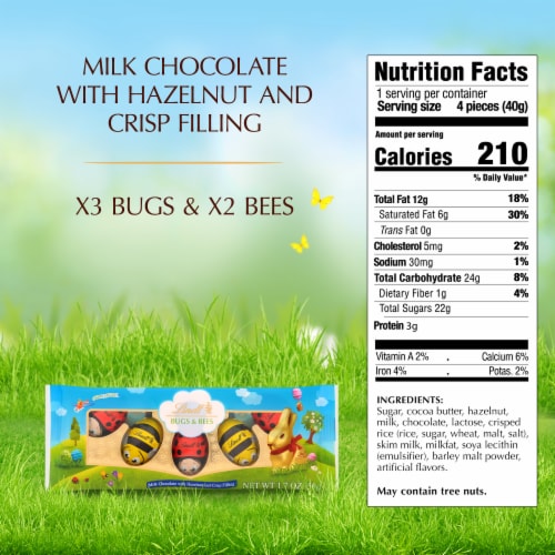 Lindt Bugs & Bees Milk Chocolate Easter Candy with Hazelnut and Crisp Filling Pack Perspective: top