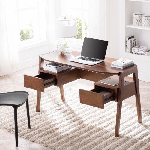 SEI Furniture Clyden 2 Drawer Writing Desk in Dark Tobacco Perspective: top