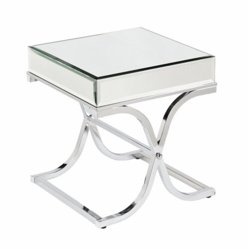 SEI Furniture Ava Mirrored End Table in Chrome Perspective: top