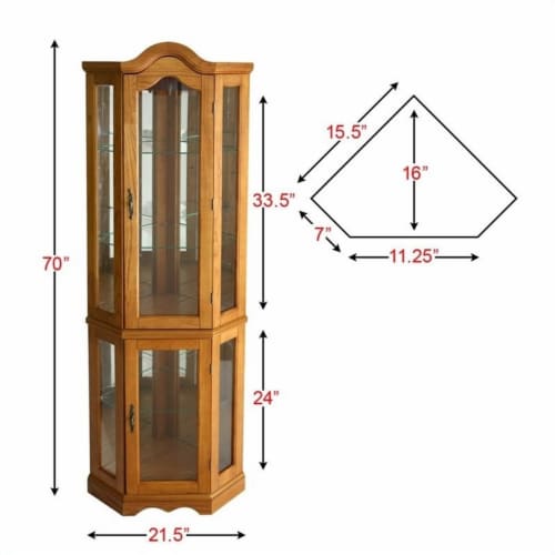 Lighted corner sales curio cabinet oak