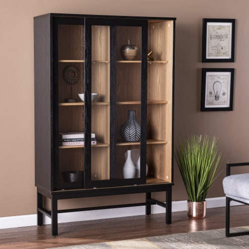 SEI Furniture Hearzly Wooden Curio Cabinet in Black and Natural 1