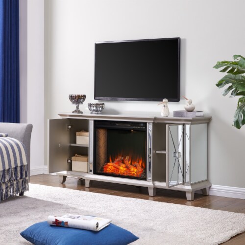 Mirrored fireplace on sale media console