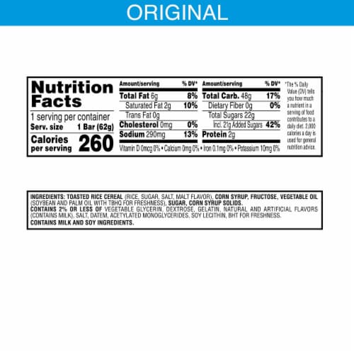 Kellogg's Rice Krispies Treats Original Marshmallow Snack Bar Perspective: top