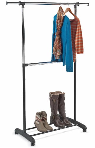 Whitmor 2-Rod Adjustable Garment Rack - Black/Silver Perspective: top
