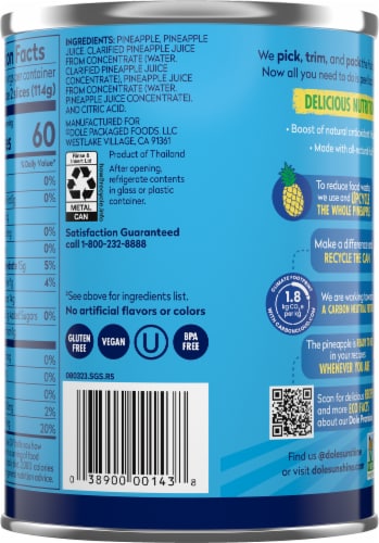 Dole® Canned Pineapple Slices Fruit In 100% Pineapple Juice Perspective: top
