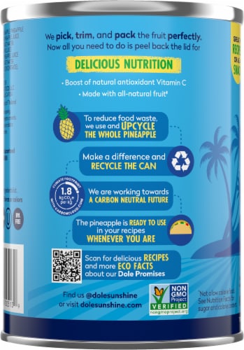 Dole® Canned Pineapple Tidbits Fruit In 100% Pineapple Juice Perspective: top