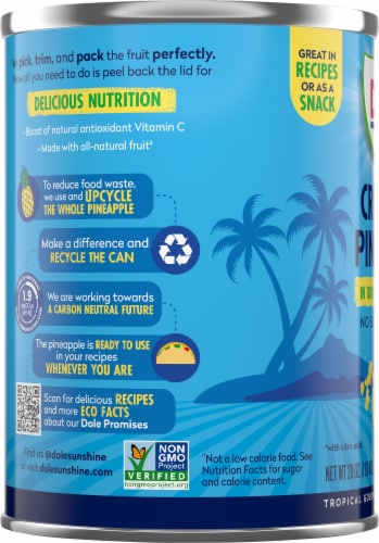 Dole® Canned Crushed Pineapple Fruit In 100% Pineapple Juice Perspective: top