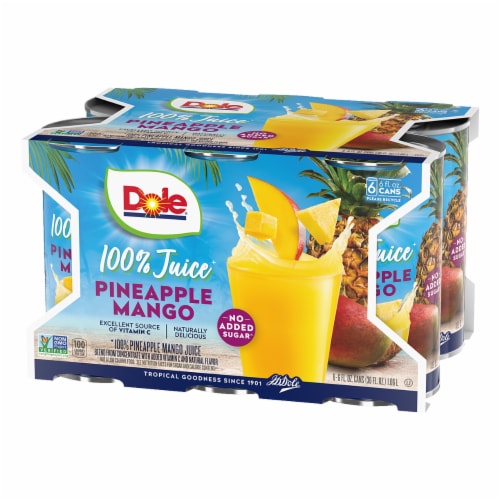 Dole 100% Pineapple Mango Juice 6 - 6oz Cans Perspective: top