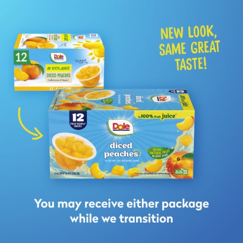 Dole Diced Peaches Fruit Bowls Snack in 100% Fruit Juice 12 - 4 oz Cups Perspective: top