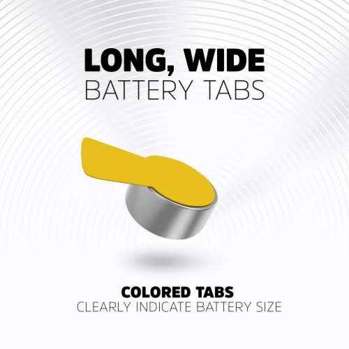 Energizer Size 10 Yellow Tab Hearing Aid Batteries Perspective: top