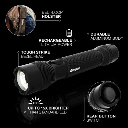 Energizer TAC-R 800 Rechargeable Tactical Flashlight 800 Lumens Perspective: top