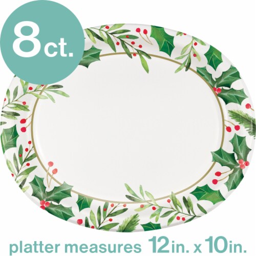 Party Creations Traditional Holly Oval Platter Disposable Plates Perspective: top
