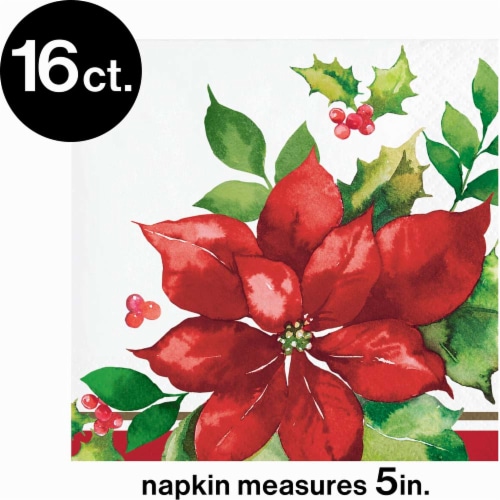 CC Paper Art Perfect Poinsettia Beverage Napkins - 16 Pack Perspective: top