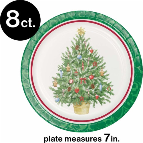 Hoffmaster Classic Christmas Tree Disposable Plates Perspective: top