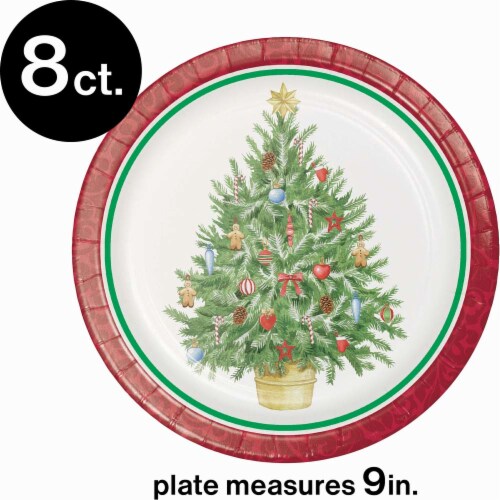 Hoffmaster Classic Christmas Tree Disposable Plates Perspective: top