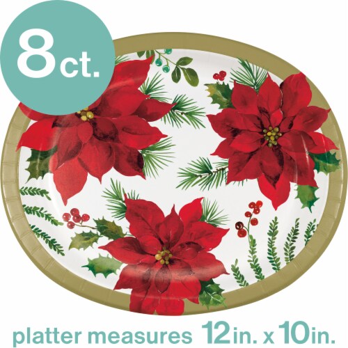 Party Creations Posh Pointsettia Oval Platter Disposable Plates Perspective: top