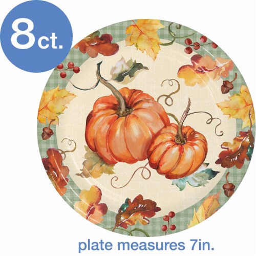 Creative Converting Pumpkin Harvest Disposable Dessert Plates - 8 Pack Perspective: top