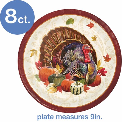 Creative Converting Thanksgiving Turkey Disposable Dinner Plates - 8 Pack Perspective: top