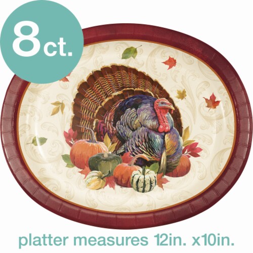 Creative Converting Thanksgiving Turkey Disposable Oval Platters - 8 Pack Perspective: top