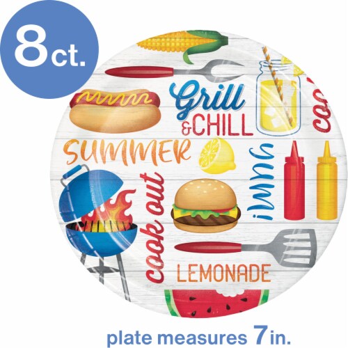 Party Creations Summer Outdoor Paper Desert Plates - Gingham Cookout Perspective: top