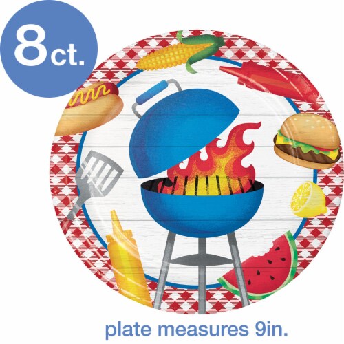 Party Creations Summer Outdoor Dinner Plates - Gingham Cookout Perspective: top